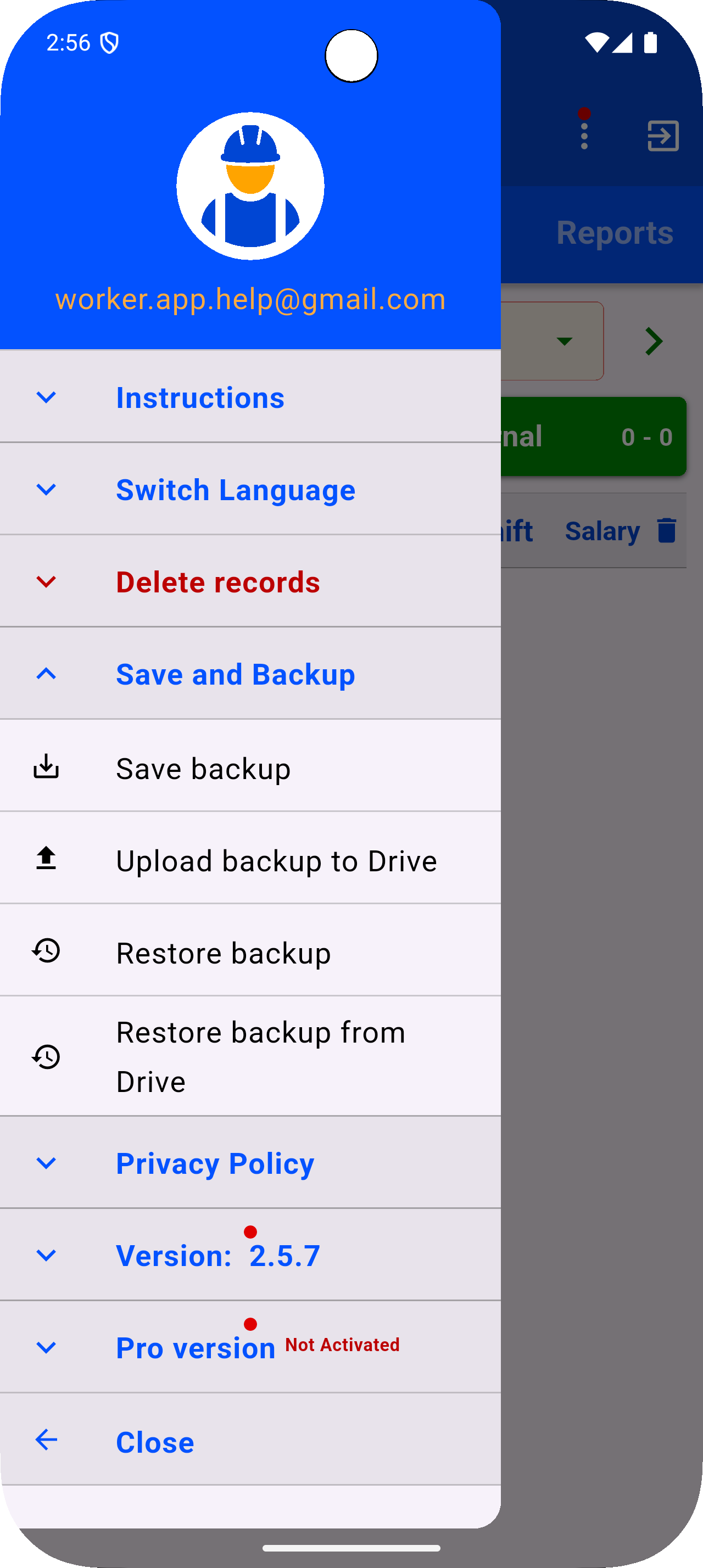 Backup screen