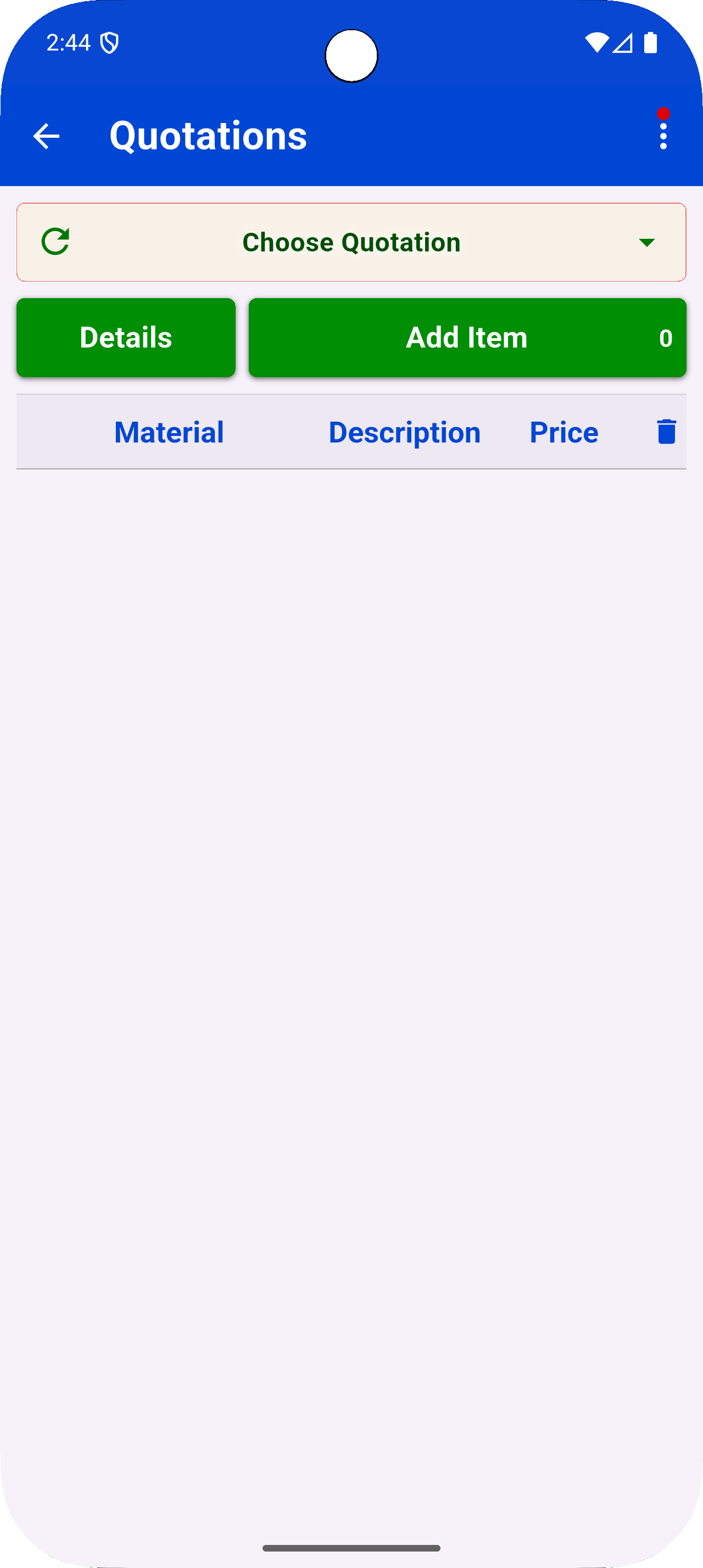 Quotations screen