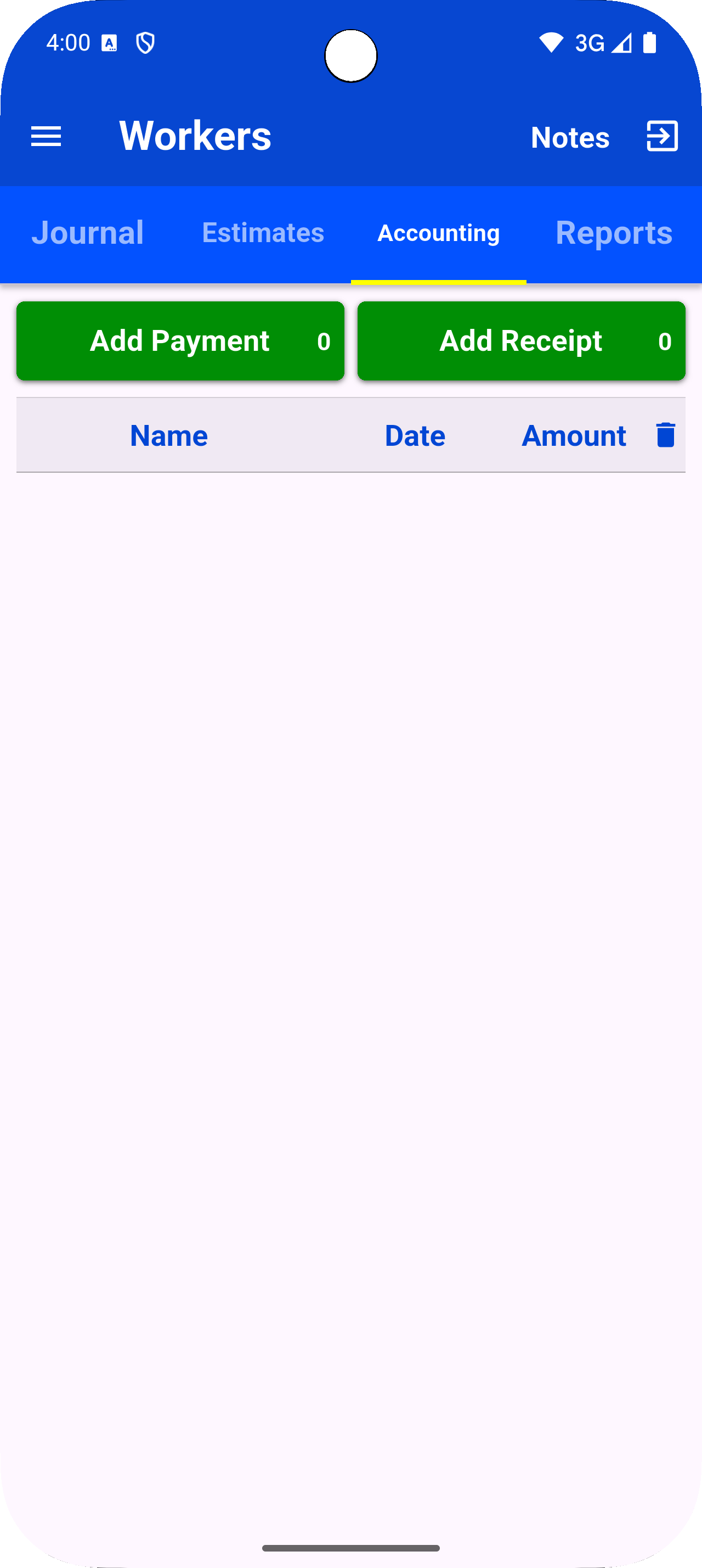 Accounting screen