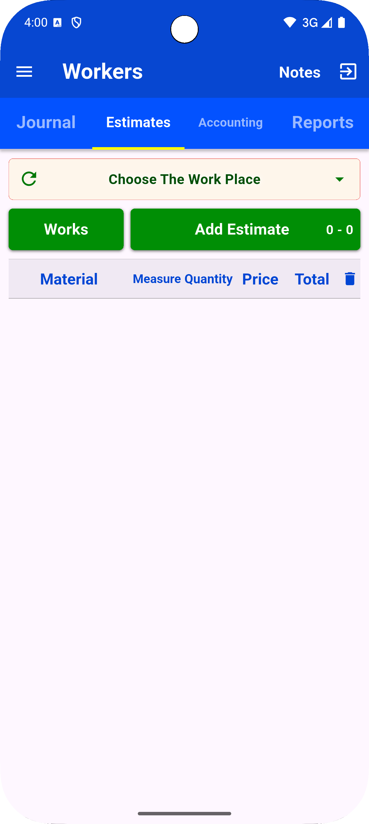 Estimates screen