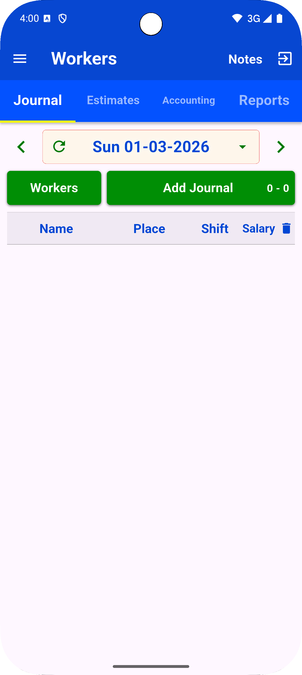 Journal screen