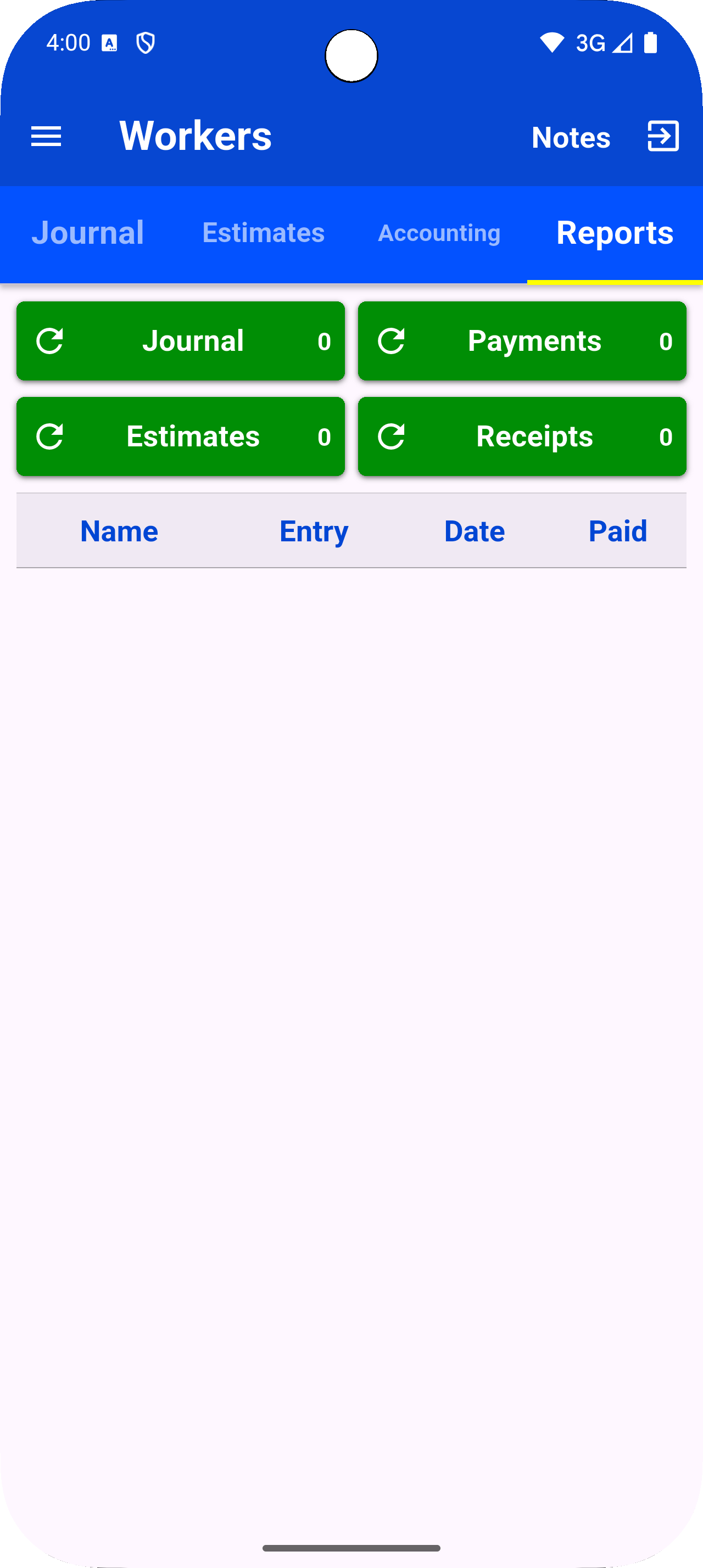 Reports screen